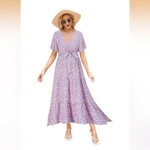 Floral Purple Maternity Maxi Dress
